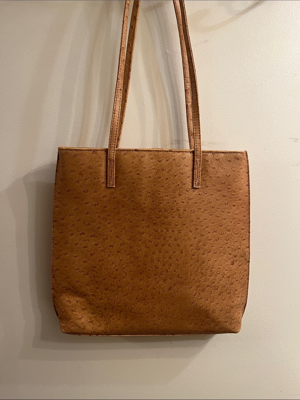 Classic Tan Tote Bag with vegan Ostrich Texture